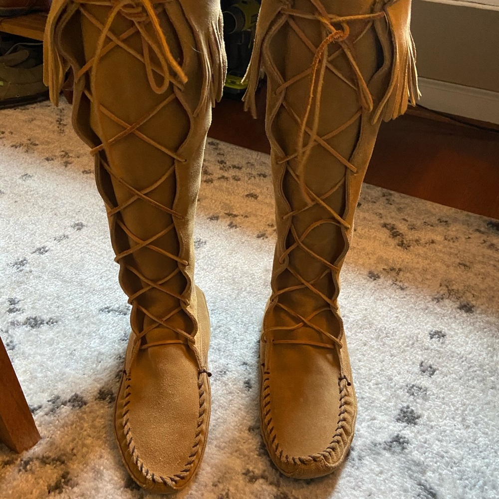 Leather lace up moccasin boots